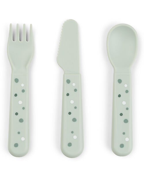 Done By Deer Foodie Cutlery Set - Happy Dots Green - 100% Food-Grade PP Cutlery