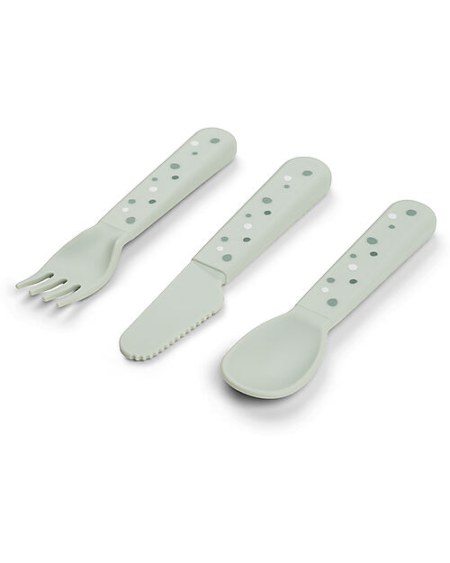 Done By Deer Foodie Cutlery Set - Happy Dots Green - 100% Food-Grade PP Cutlery