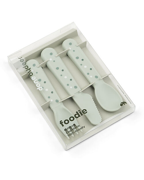 Done By Deer Foodie Cutlery Set - Happy Dots Green - 100% Food-Grade PP Cutlery