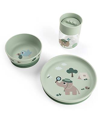 Done By Deer Foodie Dinner Set - Plate Bowl  and Learning Cup - Tiny Trails - Green - 100% Food Grade PP Meal Sets