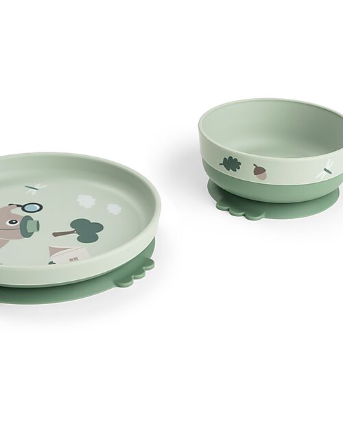 Done By Deer Foodie Dinner Set - Plate Bowl  and Learning Cup - Tiny Trails - Green - 100% Food Grade PP Meal Sets