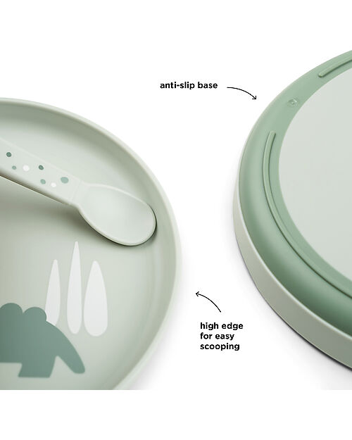 Done By Deer Foodie Plate - Croco Green - 100% Food-Grade PP Bowls & Plates