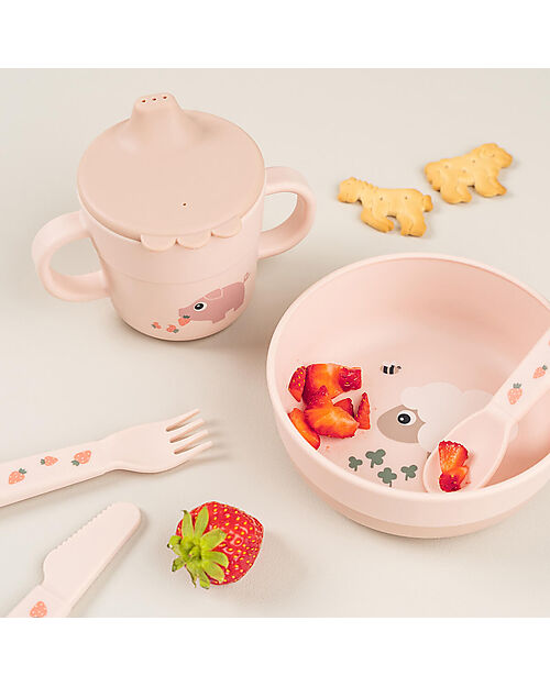 Done By Deer Handle Spout Cup - Tiny Farm - Powder - 100% Food Grade Silicone Cups