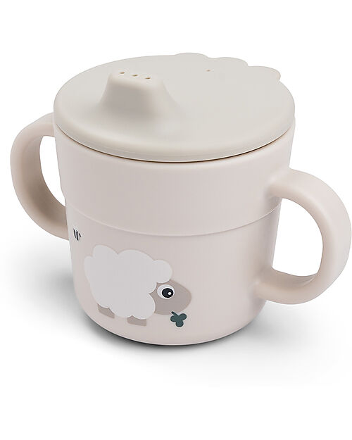 Done By Deer Handle Spout Cup - Tiny Farm - Sand - 100% Food Grade Silicone Cups