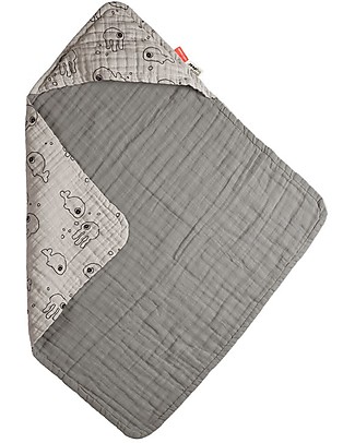 Done By Deer Hooded Towel Sea Friends - Grey - 70x70 cm - 100% cotton Towels And Flannels
