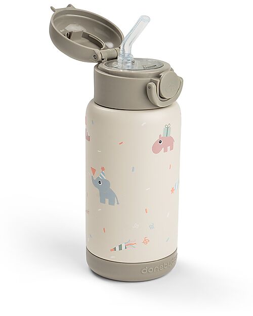 Done By Deer Insulated Straw Bottle - Celebration - Sand - 340 ml - 7,5 x 19 cm Thermos Bottles