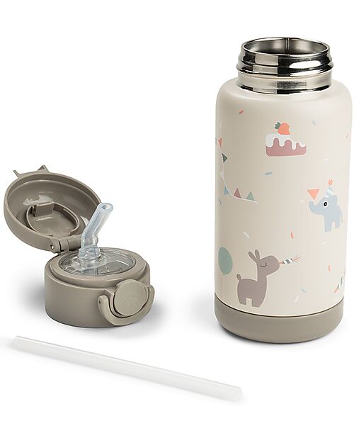 Done By Deer Insulated Straw Bottle - Celebration - Sand - 340 ml - 7,5 x 19 cm Thermos Bottles