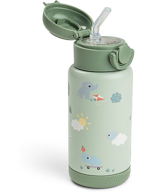 Done By Deer Insulated Straw Bottle - Playground - Green - 340 ml - 7,5 x 19 cm Thermos Bottles