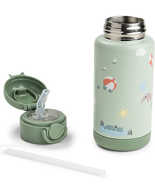 Done By Deer Insulated Straw Bottle - Playground - Green - 340 ml - 7,5 x 19 cm Thermos Bottles