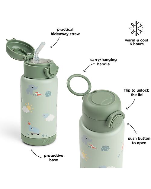 Done By Deer Insulated Straw Bottle - Playground - Green - 340 ml - 7,5 x 19 cm Thermos Bottles
