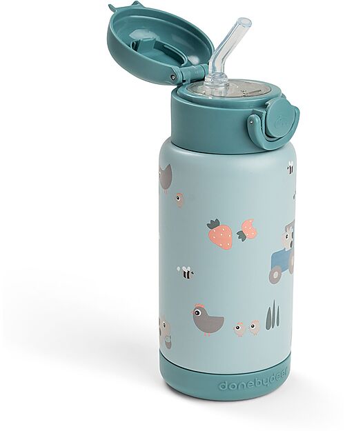Done By Deer Insulated Straw Bottle - Tiny Farm - Blue - 340 ml - 7,5 x 19 cm Thermos Bottles