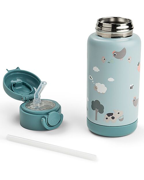 Done By Deer Insulated Straw Bottle - Tiny Farm - Blue - 340 ml - 7,5 x 19 cm Thermos Bottles