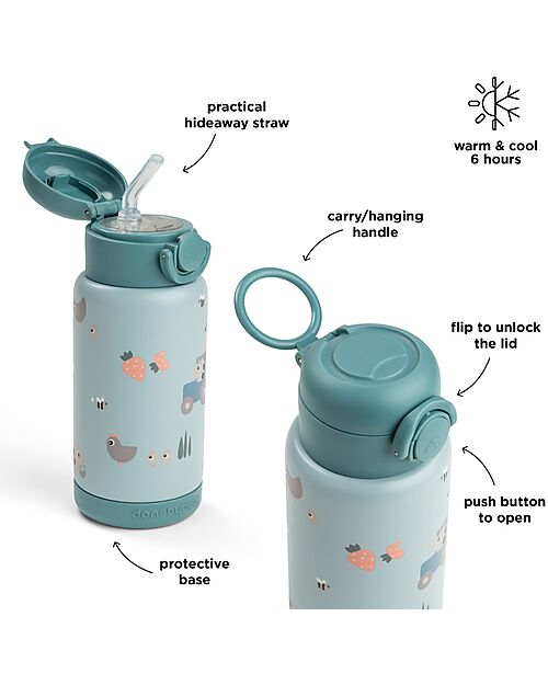 Done By Deer Insulated Straw Bottle - Tiny Farm - Blue - 340 ml - 7,5 x 19 cm Thermos Bottles
