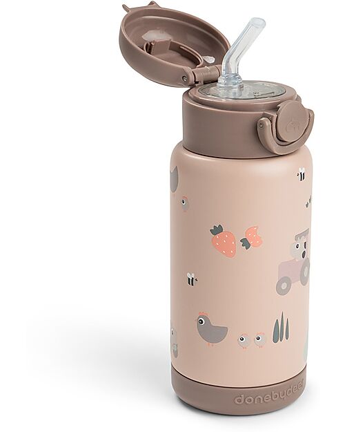Done By Deer Insulated Straw Bottle - Tiny Farm - Powder - 340 ml - 7,5 x 19 cm Thermos Bottles