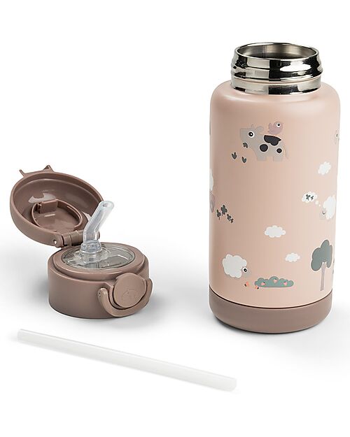 Done By Deer Insulated Straw Bottle - Tiny Farm - Powder - 340 ml - 7,5 x 19 cm Thermos Bottles