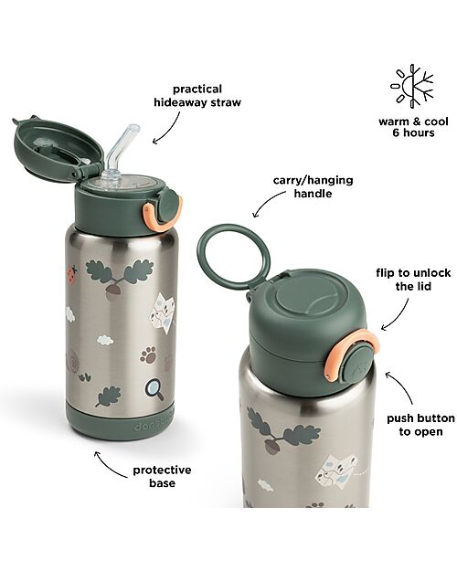 Done By Deer Insulated Straw Bottle - Tiny Trails - Green - 340 ml - 7,5 x 19 cm Thermos Bottles