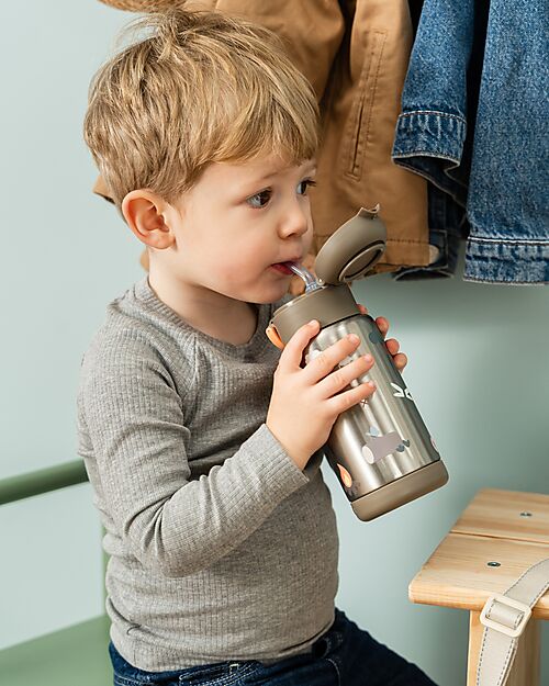 Done By Deer Insulated Straw Bottle - Tiny Trails - Sand - 340 ml - 7,5 x 19 cm Thermos Bottles
