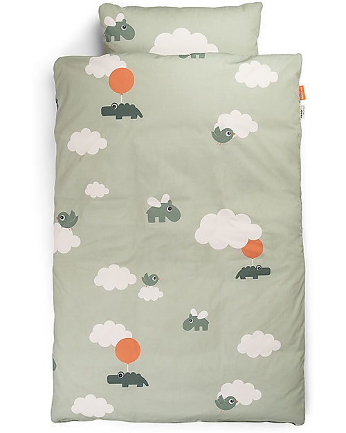 Done By Deer Junior Bed Linen - Happy Clouds - Green - 100% Organic Cotton Duvet Sets