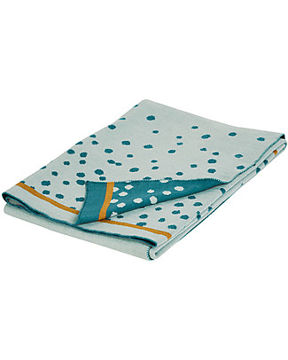 Done By Deer Knitted Blanket Happy Dots 80x100 cm, Blue - 100% cotone Blankets