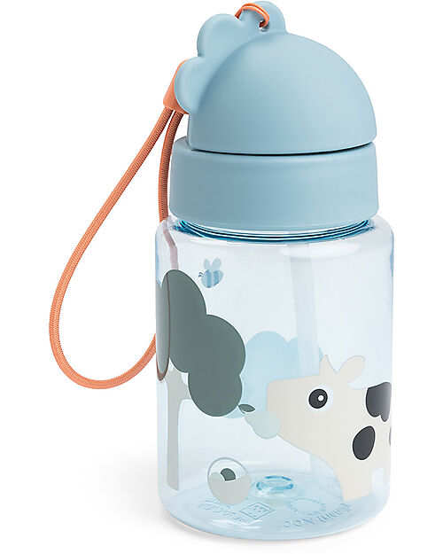 Done By Deer Leakproof Water Bottle with Straw - Tiny Farm - Blue - Dishwasher Safe Non-Thermal Water Bottles