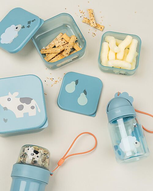 Done By Deer Leakproof Water Bottle with Straw - Tiny Farm - Blue - Dishwasher Safe Non-Thermal Water Bottles