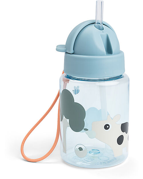 Done By Deer Leakproof Water Bottle with Straw - Tiny Farm - Blue - Dishwasher Safe Non-Thermal Water Bottles