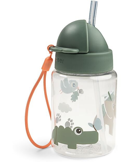 Done By Deer Leakproof Water Bottle with Straw - Tiny Trails - Green - 280 ml Non-Thermal Water Bottles