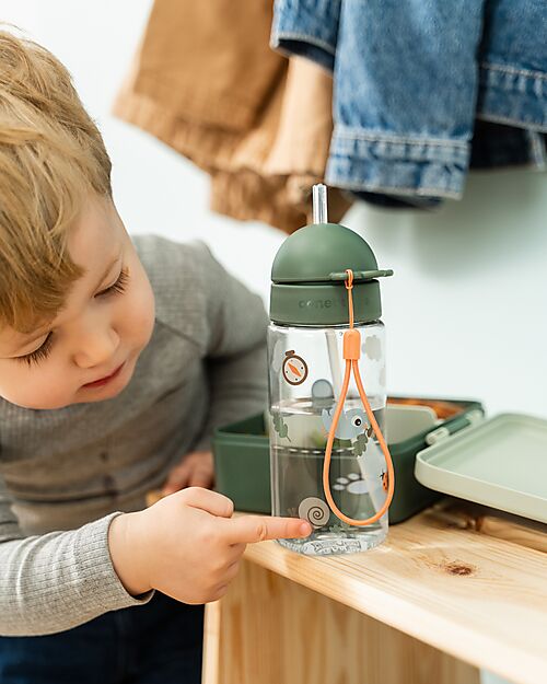 Done By Deer Leakproof Water Bottle with Straw - Tiny Trails - Green - 350 ml Non-Thermal Water Bottles