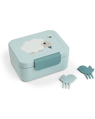 Done By Deer Lunch Box with Divider - Tiny Farm - Blue - 13 x 11 x 6 cm - 100% Food Grade PP Snack Boxes