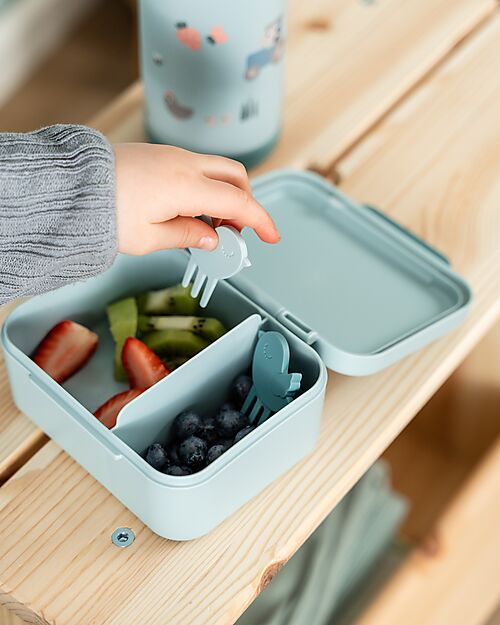 Done By Deer Lunch Box with Divider - Tiny Farm - Blue - 13 x 11 x 6 cm - 100% Food Grade PP Snack Boxes