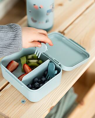 Done By Deer Lunch Box with Divider - Tiny Farm - Blue - 13 x 11 x 6 cm - 100% Food Grade PP Snack Boxes