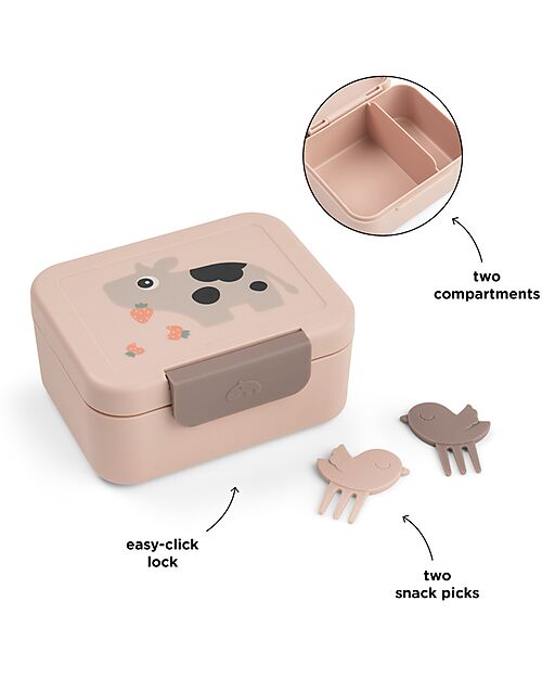 Done By Deer Lunch Box with Divider - Tiny Farm - Powder - 13 x 11 x 6 cm - 100% Food Grade PP Snack Boxes