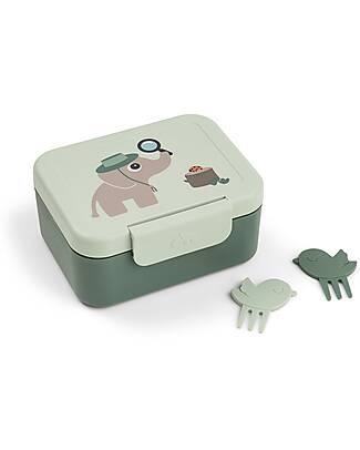 Done By Deer Lunch Box with Divider - Tiny Trails - Green - 13 x 11 x 6 cm - 100% Food Grade PP Snack Boxes
