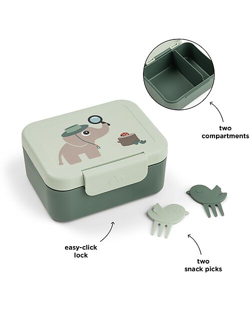 Done By Deer Lunch Box with Divider - Tiny Trails - Green - 13 x 11 x 6 cm - 100% Food Grade PP Snack Boxes