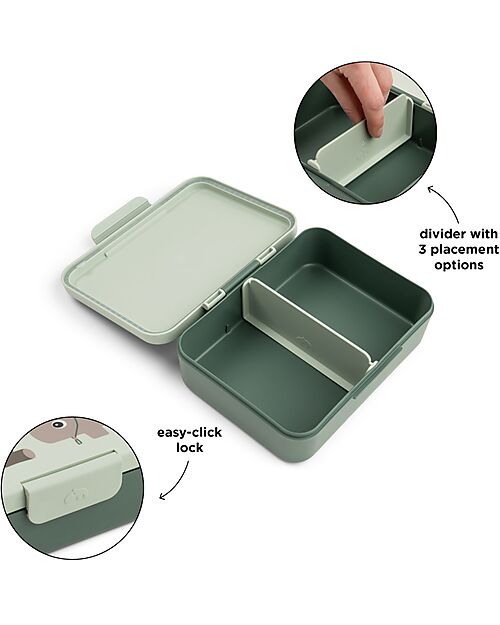 Done By Deer Lunch Box with Divider - Tiny Trails - Green - 17,5 x 13 x 6,5 cm - 100% Food Grade PP Snack Boxes