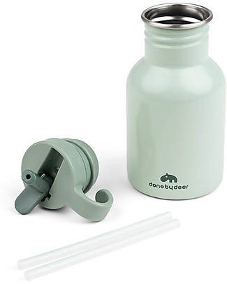 Done By Deer Metal Bottle 350 ml - Croco - Green - with Hideway Straw! Non-Thermal Water Bottles