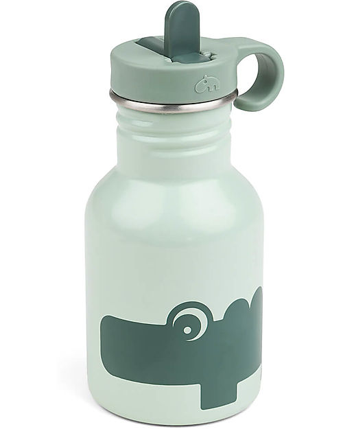 Done By Deer Metal Bottle 350 ml - Croco - Green - with Hideway Straw! Non-Thermal Water Bottles