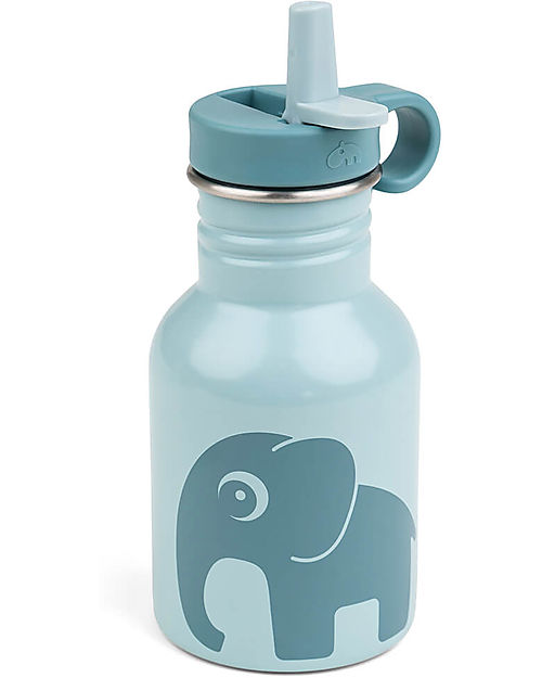 Done By Deer Metal Bottle 350 ml - Elephant - Blue - with Hideway Straw! Non-Thermal Water Bottles