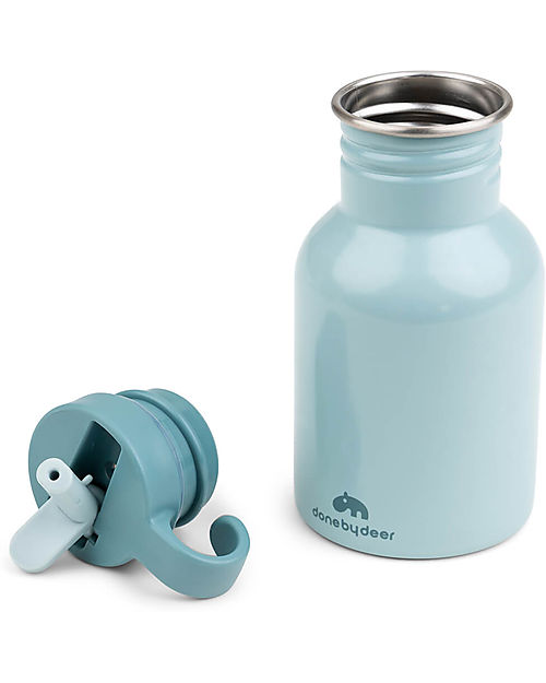 Done By Deer Metal Bottle 350 ml - Elephant - Blue - with Hideway Straw! Non-Thermal Water Bottles