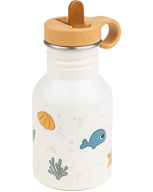 Done By Deer Metal Bottle 350 ml - Sea Friends - Beige - with Hideway Straw! Non-Thermal Water Bottles