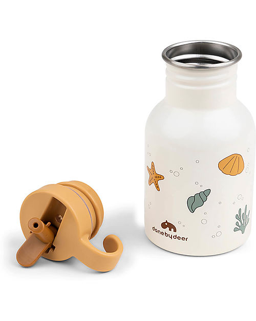 Done By Deer Metal Bottle 350 ml - Sea Friends - Beige - with Hideway Straw! Non-Thermal Water Bottles
