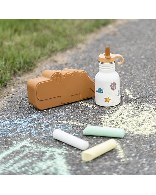 Done By Deer Metal Bottle 350 ml - Sea Friends - Beige - with Hideway Straw! Non-Thermal Water Bottles
