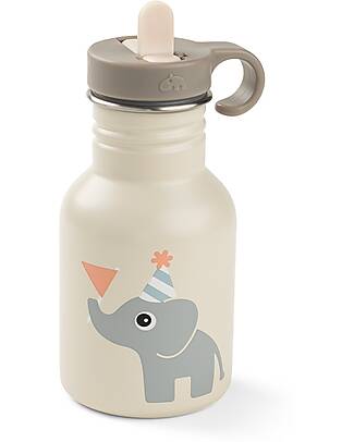 Done By Deer Metal Water Bottle 350 ml - Celebration - Sand - with Hidaway Straw! - 12m+ Non-Thermal Water Bottles