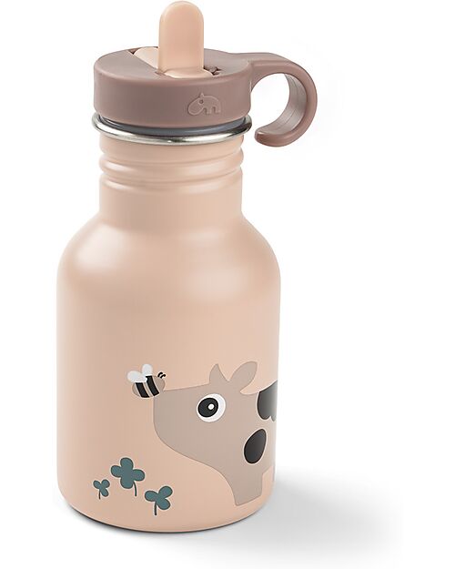 Done By Deer Metal Water Bottle 350 ml - Tiny Farm - Powder - with Hidaway Straw! - 12m+ Non-Thermal Water Bottles
