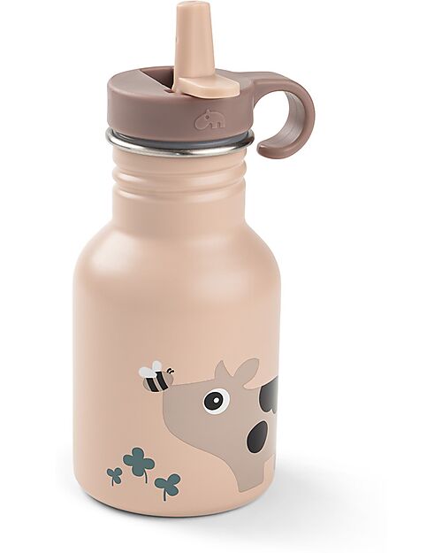 Done By Deer Metal Water Bottle 350 ml - Tiny Farm - Powder - with Hidaway Straw! - 12m+ Non-Thermal Water Bottles