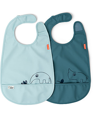 Done By Deer Pack of 2 Waterproof Bib with Pocket Deer Friends - Blue Snap Bibs