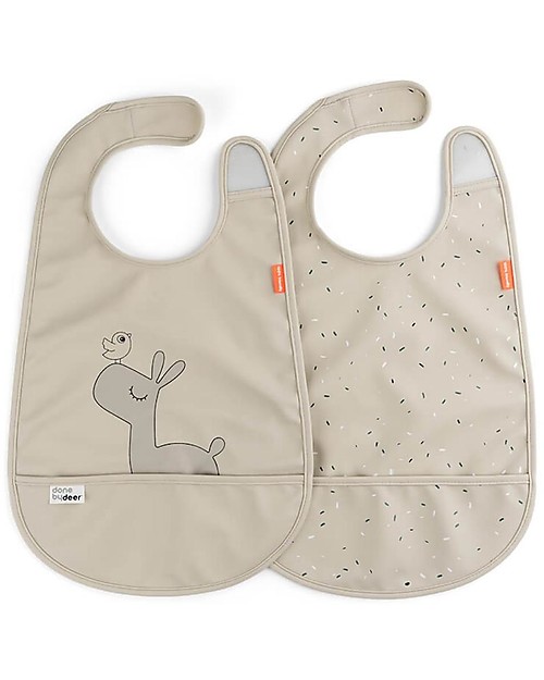 Done By Deer Pack of 2 Waterproof Bib with Pocket Deer Friends - Lalee - Sand - Oeko-Tex Certified Waterproof Bibs