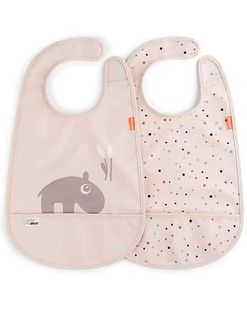 Done By Deer Pack of 2 Waterproof Bib with Pocket Deer Friends - Ozzo - Powder - Oeko-Tex Certified Waterproof Bibs