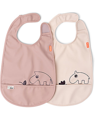 Done By Deer Pack of 2 Waterproof Bib with Pocket Deer Friends - Powder Snap Bibs
