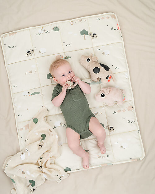 Done By Deer Padded Play Mat - Tiny Farm - Sand - 80x100 cm Padded Playmats